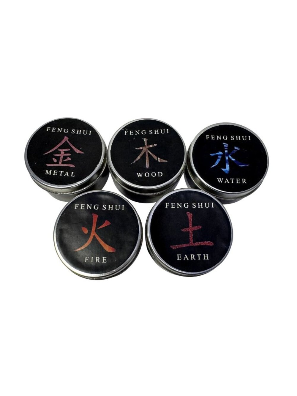 World Market Feng Shui Candles in Metal Tins Water Fire Metal Wood Earth